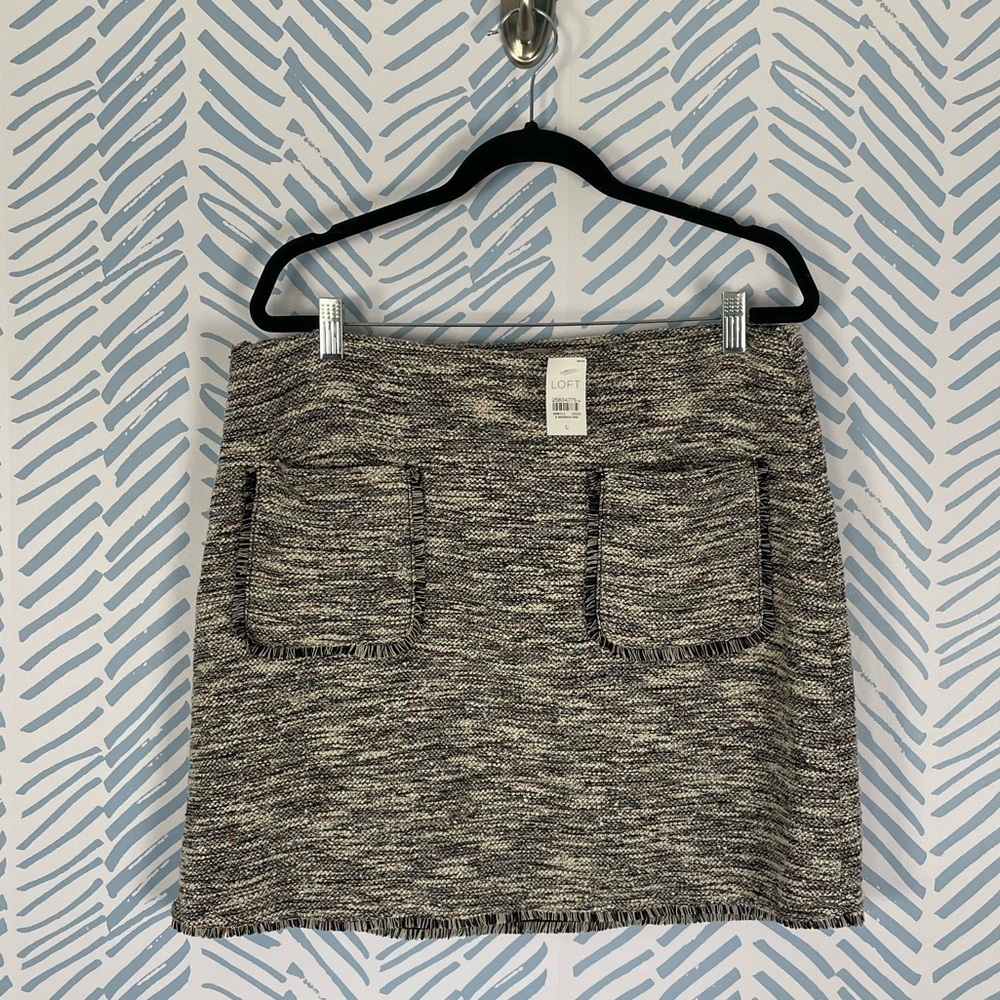 Nwt Women LOFT Black Cream Pink Boucle Pockets Stretch Mini Skirt Size Large